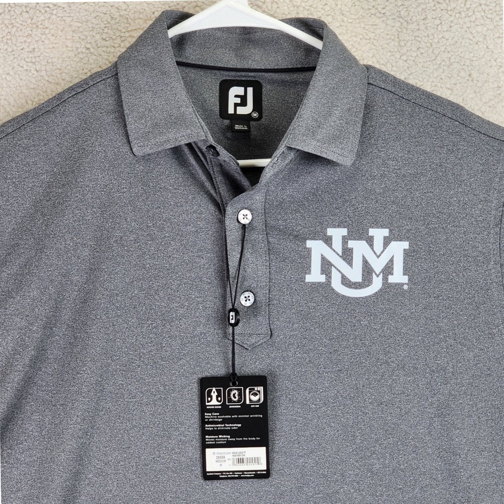 University New Mexico FootJoy Solid Lisle TF Polo Shirt Mens M Heather Gray Golf - Picture 2 of 10